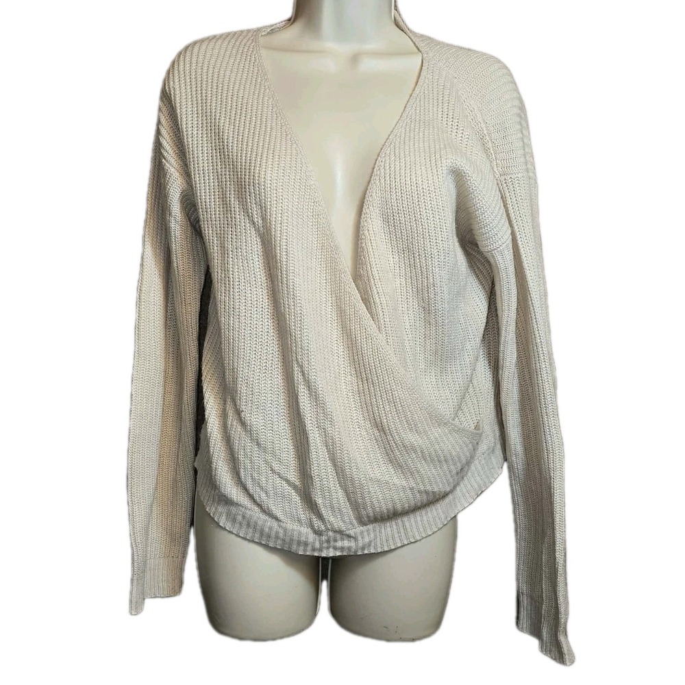 🤍 Cozy Wrap Knit Sweater Top | Women's Medium | Ivory‎ Ribbed Pullover 🤍